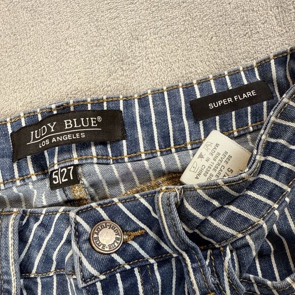 Judy Blue 5/27 Stripe Super Flare High Waist Ruby Ya Ya Shirley Jeans Boho - Picture 8 of 14